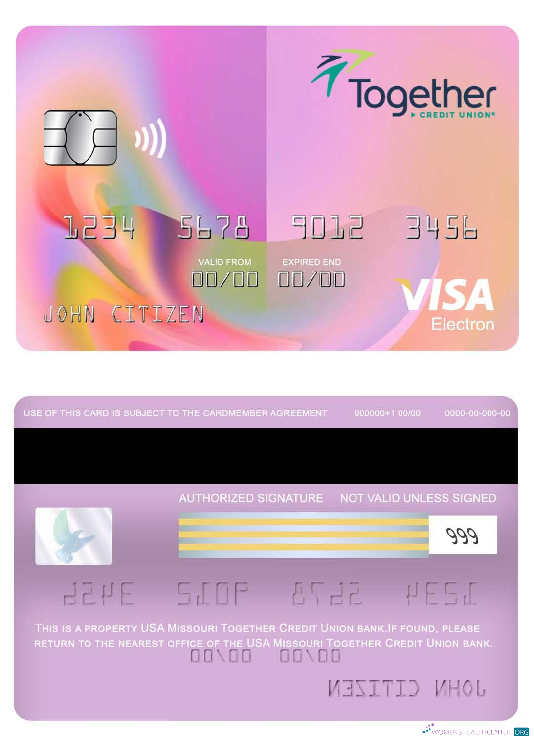 Download USA Missouri Together Credit Union bank visa electron card Photoshop template